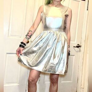 Silver a-line dress from small boutique shop Bonne Chance Collection size Medium